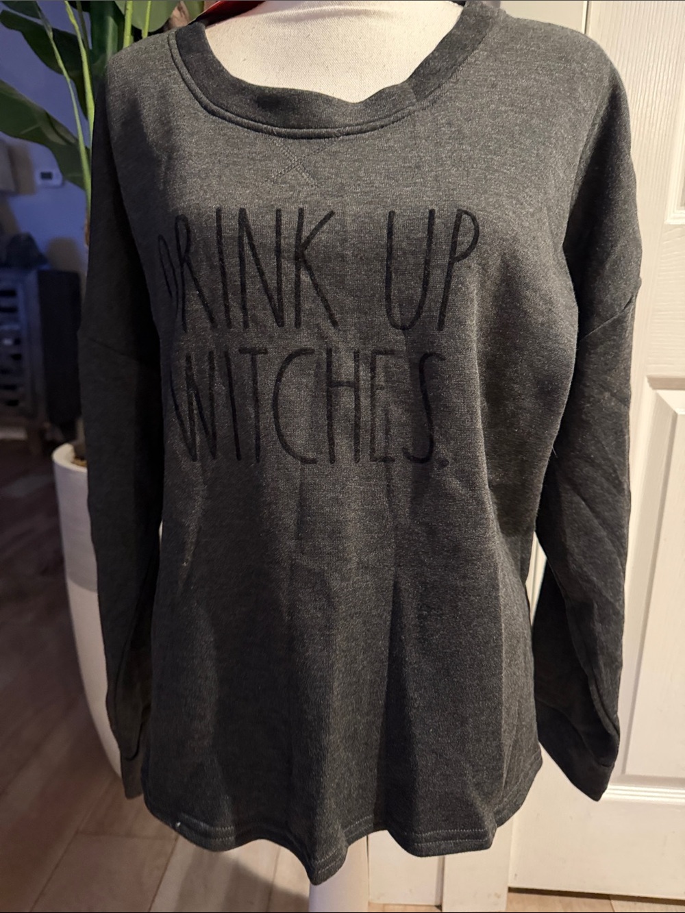 Women’s Charcoal Gray Long-Sleeve Graphic Tee - Drink Up Witches BNWOT